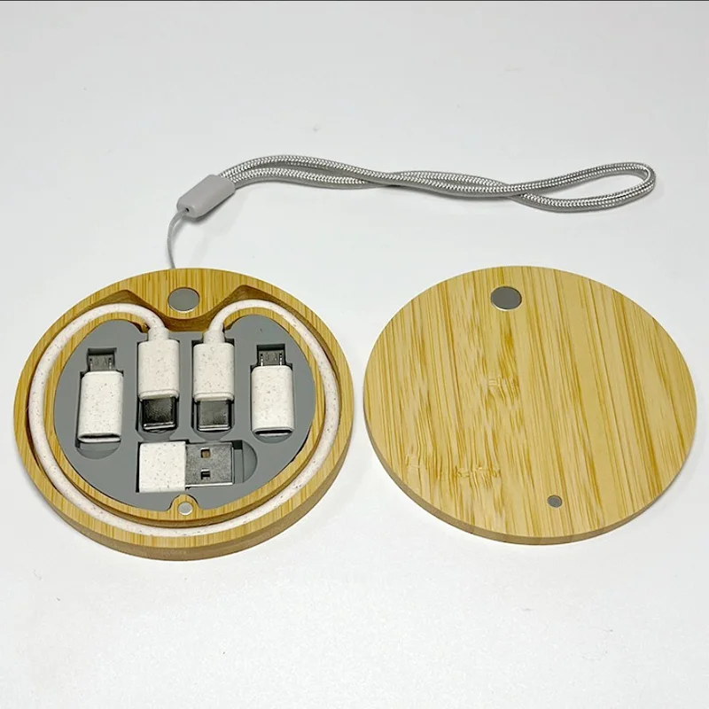 Bamboo travel charging kit case open showing cables