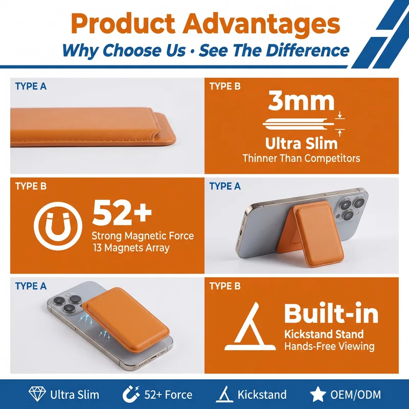 MagSafe magnetic leather card holder and phone stand