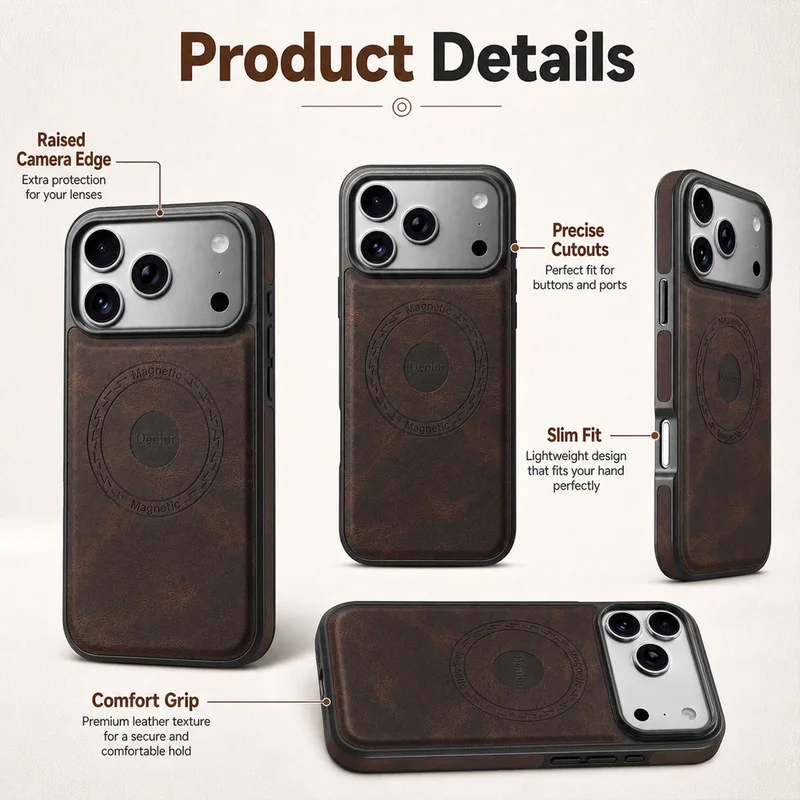 Premium MagSafe PU leather phone case, front view