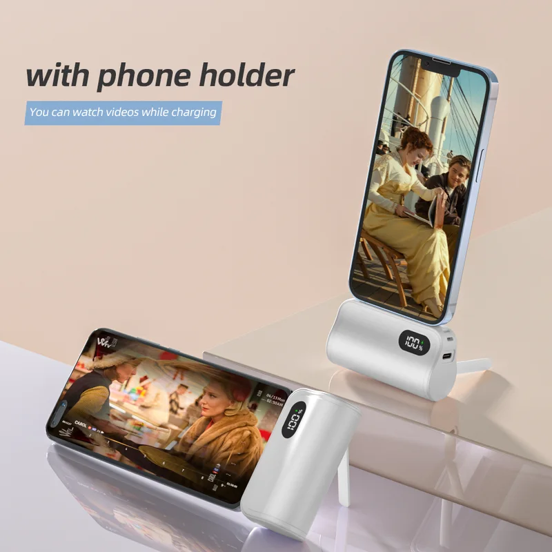 Mini power bank used as a phone stand