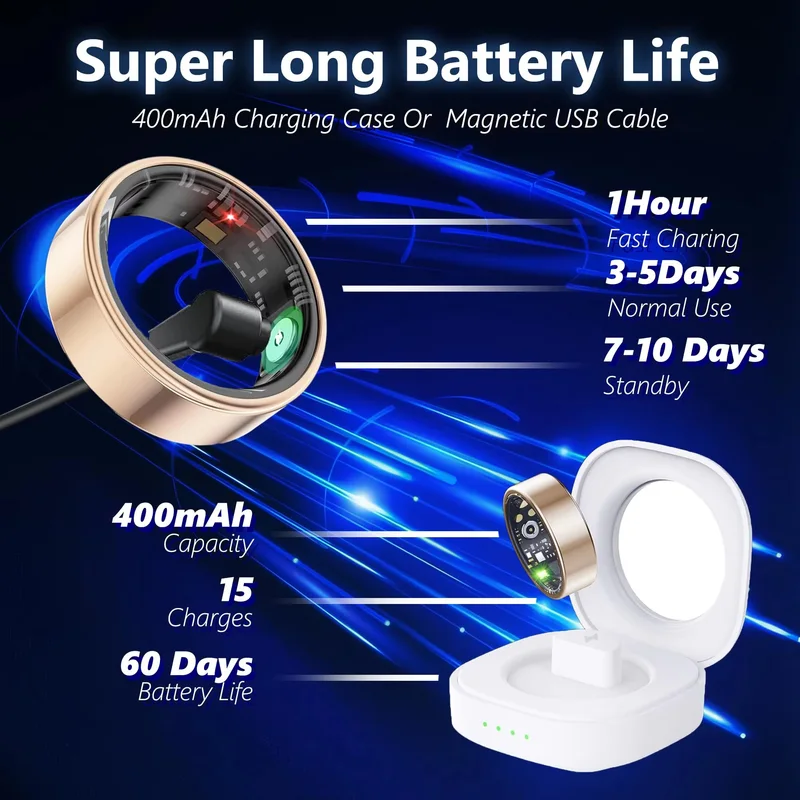 Smart ring long battery life and charging case