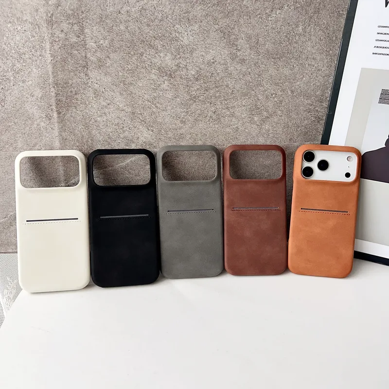 Suede-feel cases lined up