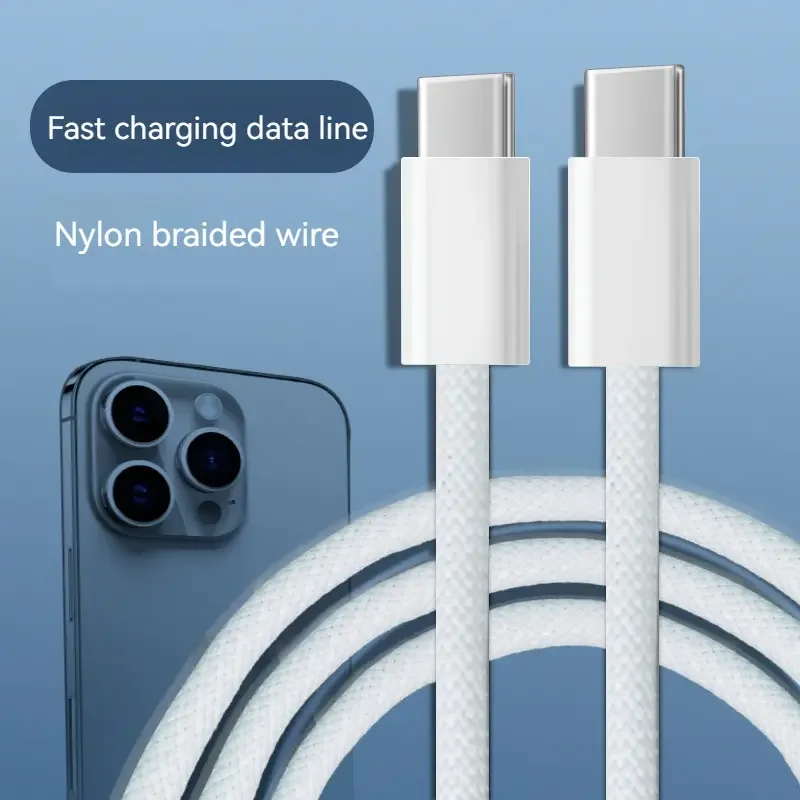 60W braided USB-C fast-charge cable with iPhone